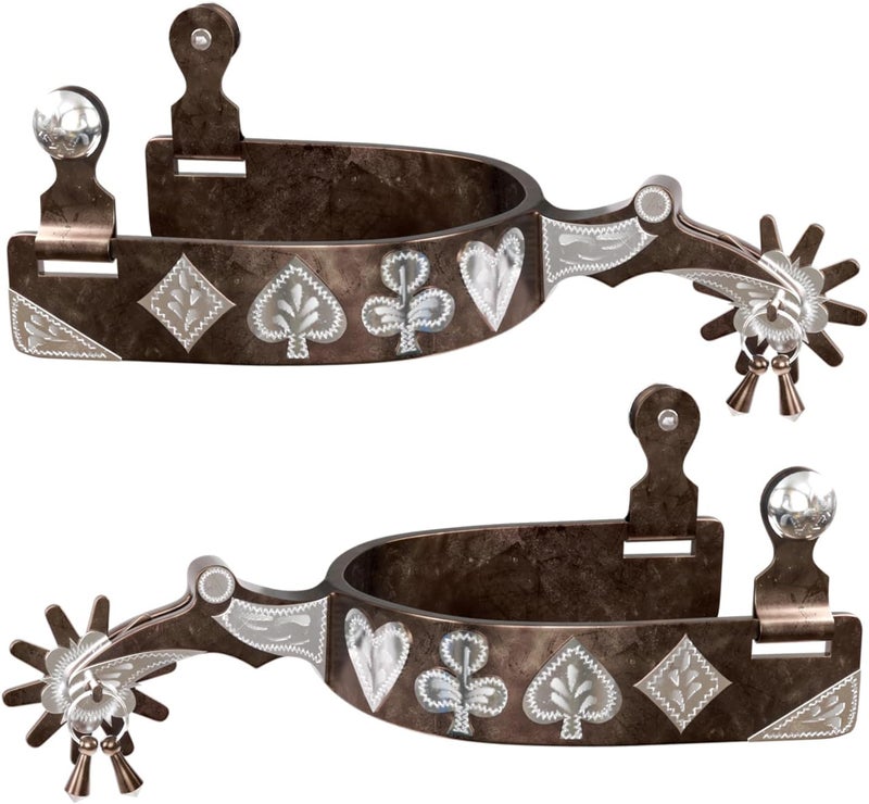 EQUSPUR Western Cowboy Spurs, 1 Pair Horse Spurs with Rowels, Antique Horse Boot Spurs with Hand-Carved Decoration for Adult Equestrian, Men Women - Image 1